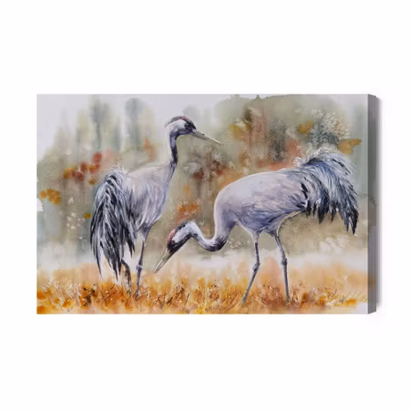 Canvastavla - Cranes on Field
