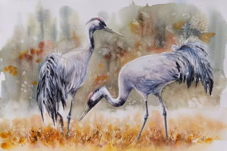 Canvastavla - Cranes on Field