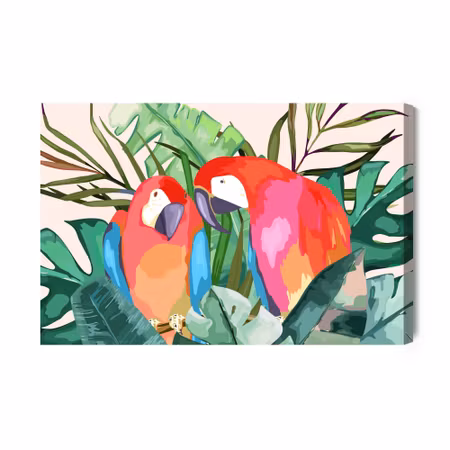 Canvastavla - Parrots and Tropical Leaves