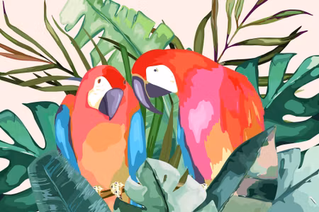 Canvastavla - Parrots and Tropical Leaves