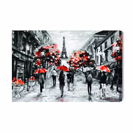 Canvastavla - People with Red Umbrellas in Paris