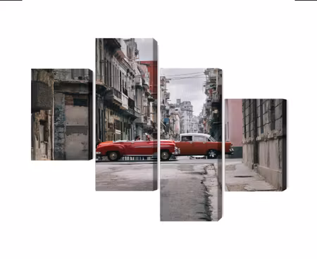 Canvastavla - Multipart Retro Style Cars in Cuba
