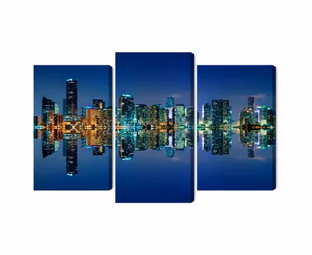 Canvastavla - Multipart Panorama of Miami By Night