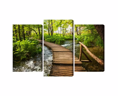 Canvastavla - Multipart Wooden Bridge in a Forest