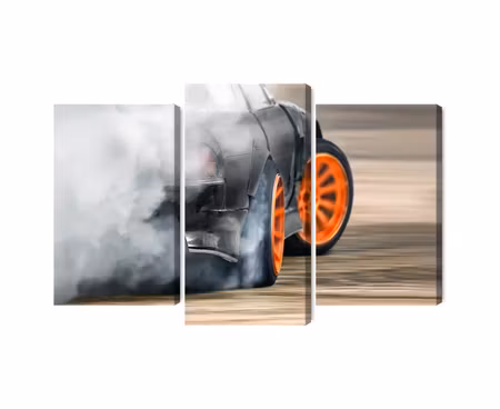 Canvastavla - Multipart Drifting Car in a Puff of