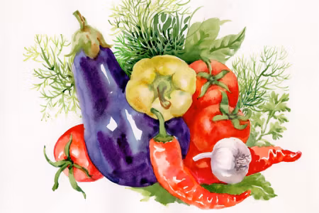 Canvastavla - Vegetables Painted in Watercolor