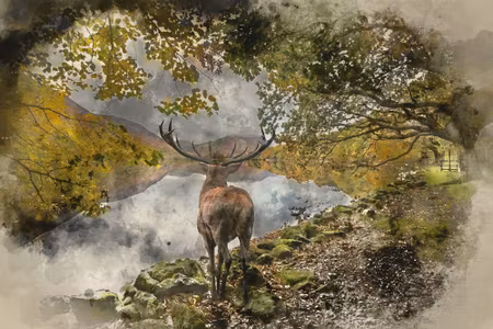 Canvastavla - A Deer on the River