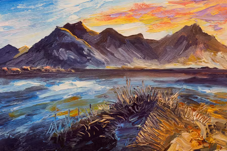 Canvastavla - Painted Mountain Landscape