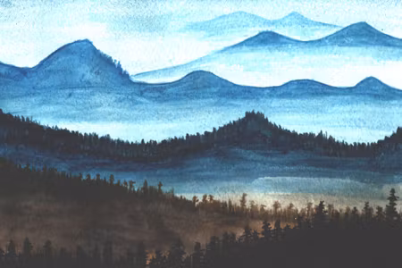 Canvastavla - Watercolor Mountain Landscape with