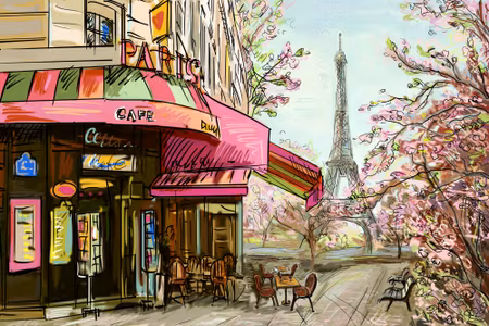 Canvastavla - Paris Cafe As Drawn
