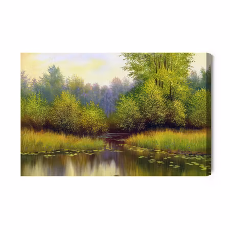 Canvastavla - Spring Landscape with a Lake