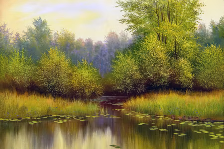 Canvastavla - Spring Landscape with a Lake