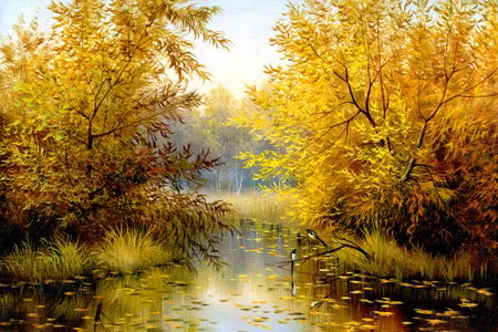 Canvastavla - Autumn Landscape with a Lake
