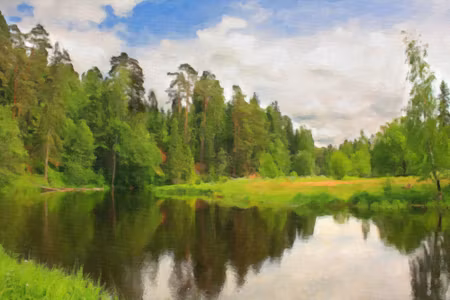 Canvastavla - Forest Landscape with a Lake