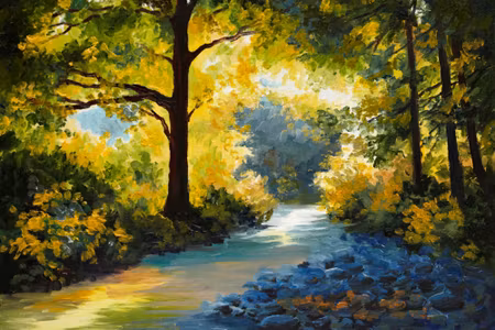 Canvastavla - A Forest Landscape As If Painted