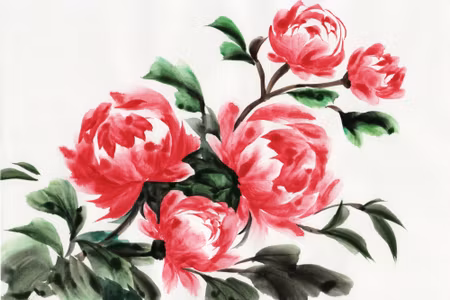 Canvastavla - Peonies Painted with Watercolor