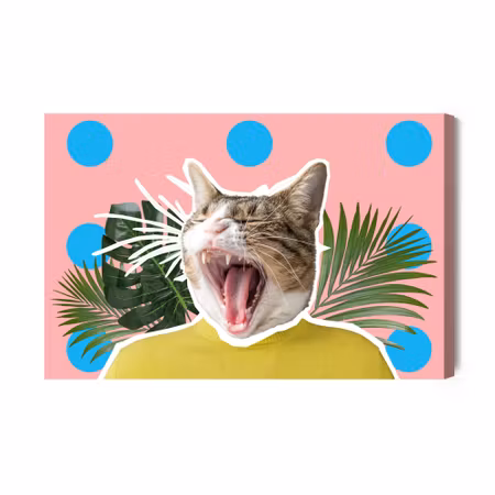 Canvastavla - Cat and Leaves Pop Art Style