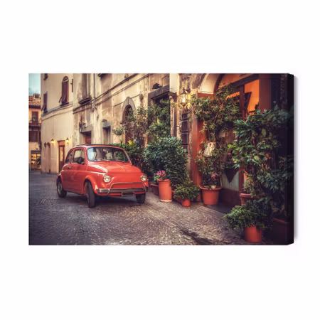 Canvastavla - Red Car in Vintage Style
