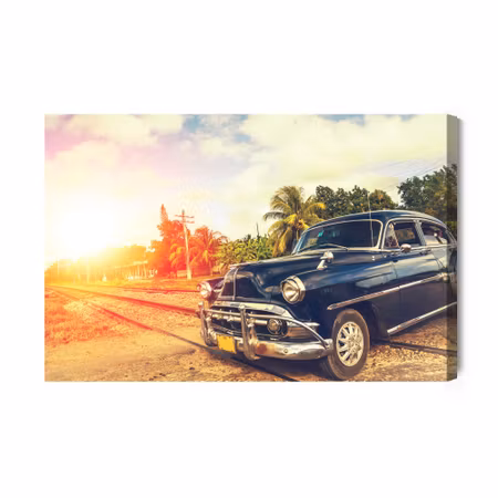 Canvastavla - Black Car in Retro Style