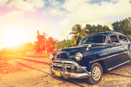 Canvastavla - Black Car in Retro Style