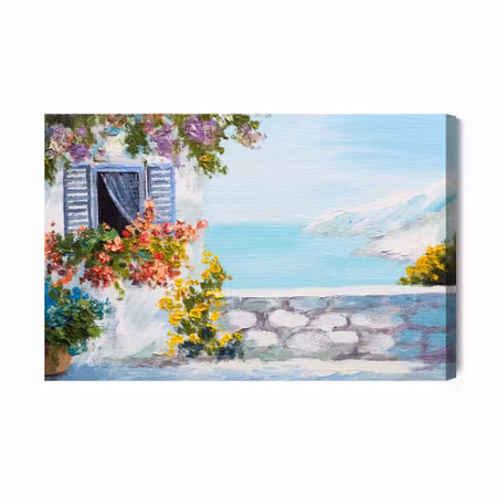 Canvastavla - Sea with House and Flowers