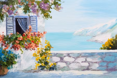 Canvastavla - Sea with House and Flowers