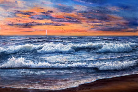 Canvastavla - Of the Sea Landscape and Sunset