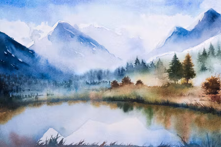 Canvastavla - Mountain Landscape Painted with