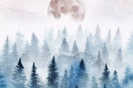 Canvastavla - Moon Above Misty Trees