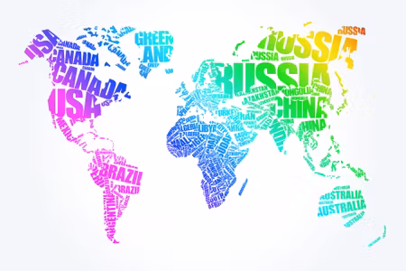 Canvastavla - World Map with Colored Inscriptions
