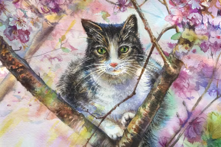 Canvastavla - Cat in a Flowering Garden
