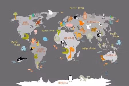 Canvastavla - World Map with Animals
