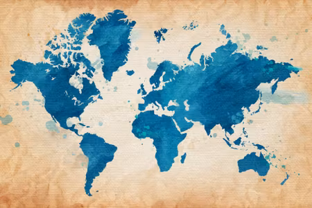Canvastavla - World Map in Blue Tones