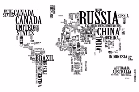 Canvastavla - World Map with Black Inscriptions