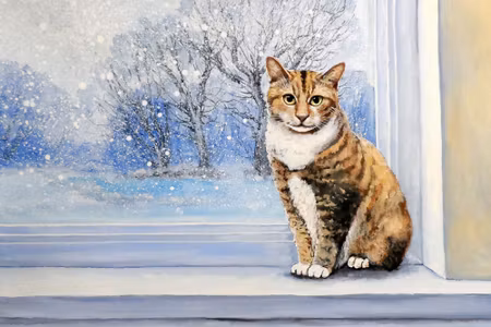 Canvastavla - Cat on the Background of a Winter