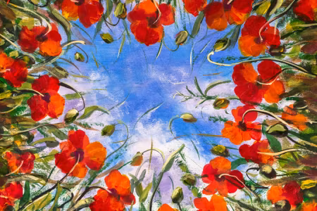 Canvastavla - Bottom View of Painted Red Poppies