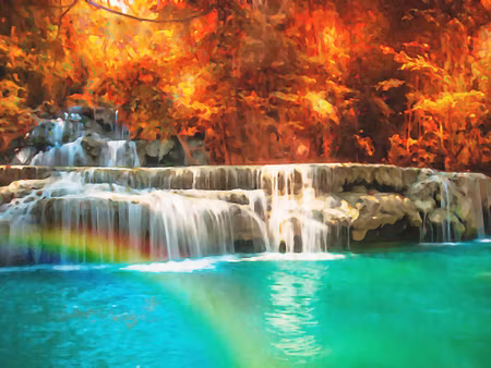 Canvastavla - Waterfall Painted with Watercolor