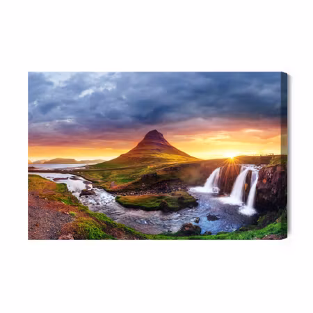 Canvastavla - Icelandic Waterfalls At Sunset