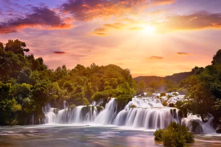 Canvastavla - Sunset over a Croatian Waterfall