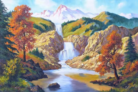 Canvastavla - An Autumn Waterfall Like a Painted