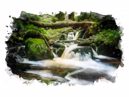Canvastavla - Waterfall in the Forest Painted