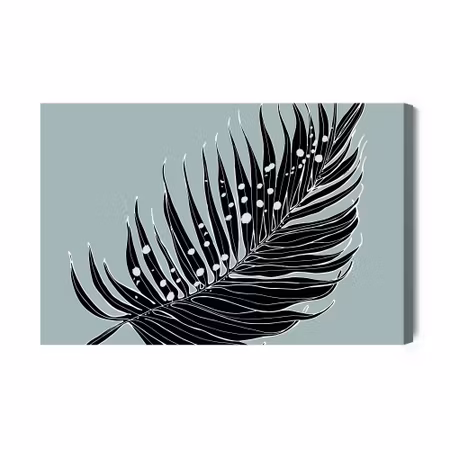 Canvastavla - Black Palm Leaf on a Gray Background