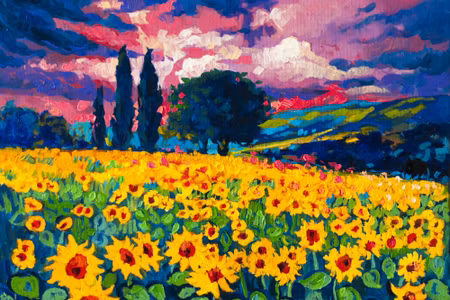 Canvastavla - A Field of Sunflowers As Painted