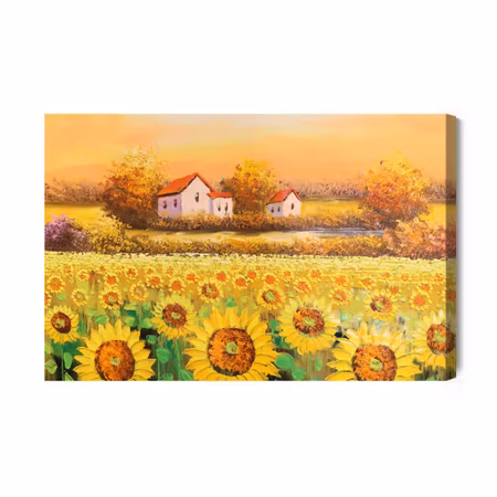 Canvastavla - Cottages At a Sunflower Field
