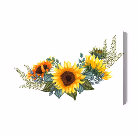 Canvastavla - Sunflowers with Leaves on a White
