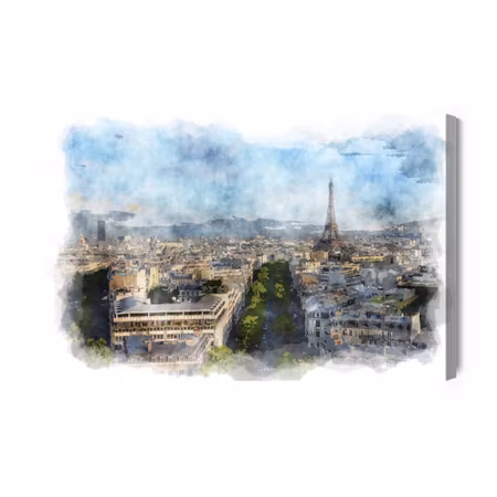 Canvastavla - Panorama of Paris - Watercolor