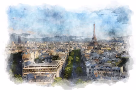Canvastavla - Panorama of Paris - Watercolor