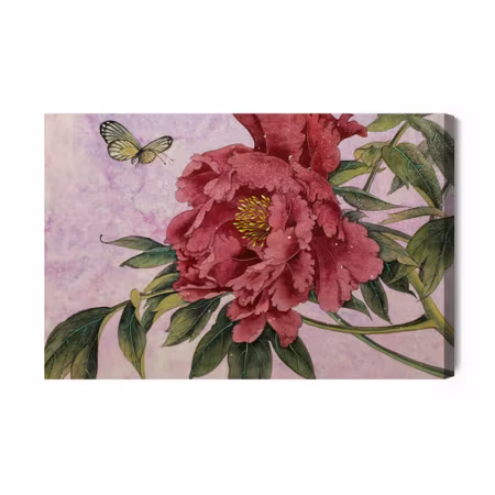 Canvastavla - Peonies and Butterflies