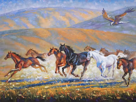 Canvastavla - Horses Galloping in the Mountains