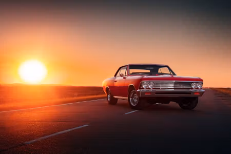 Canvastavla - Retro Car and Sunset